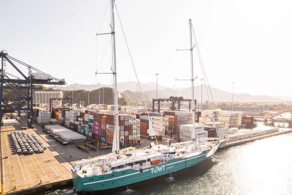 A photo of the TOWT cargo sailboat at the docks
